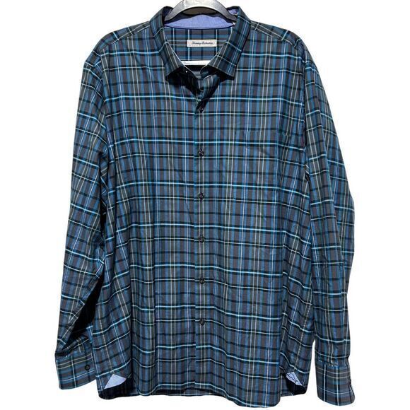 Tommy Bahama Men's Silk Blend Lazlo Vineyard Checkered Button Down Shirt Blue XL - Picture 1 of 8